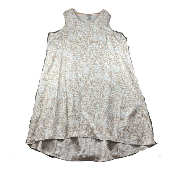 Catherines Linen Maxi Dress Lagenlook Tank Sleeveless Tan Tropical Print 4X E133 - Picture 1 of 7